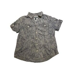 Karen Scott Top Women's Size L Nautical Anchor Ship Wheel‎ Denim Chambray